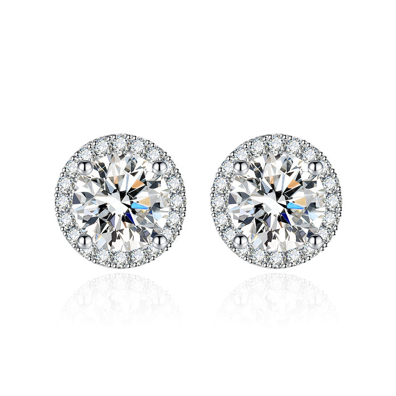 Boucles d'oreilles à la mode, sac rond en or Moissanite Sier