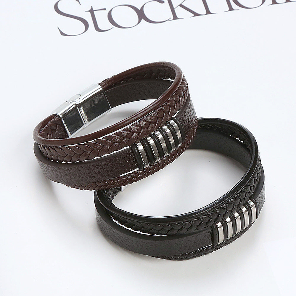 Women's & Men's & Leather Titanium Steel Woven Bracelets