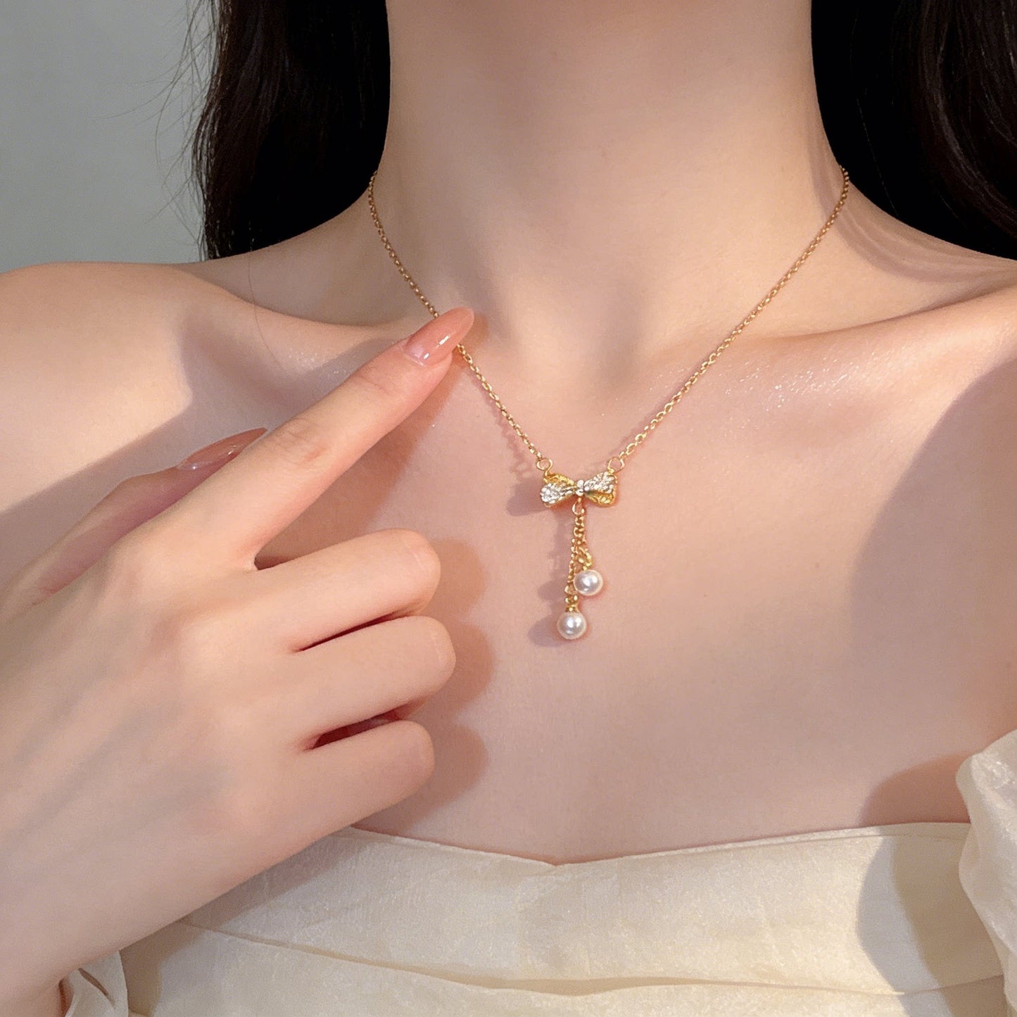 Super Fairy Wild Elegant Long Tassel Bow Female Necklace