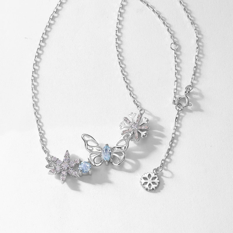 Women's Simple Hollow Butterfly Style Sterling Sier Necklaces