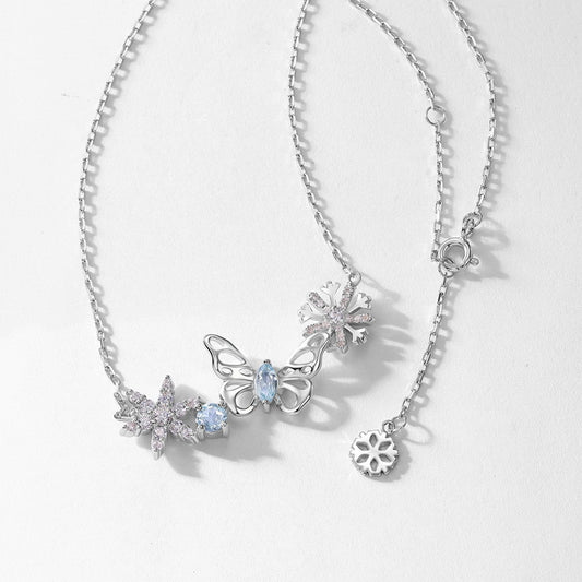 Women's Simple Hollow Butterfly Style Sterling Sier Necklaces