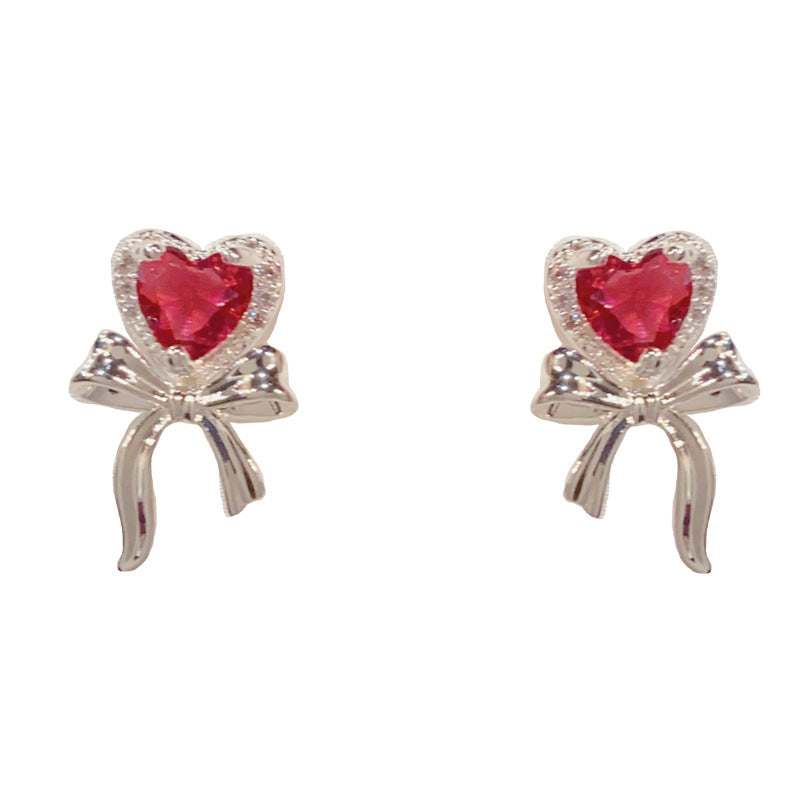 Fashion Simple Thick Love Heart Bow Tie Exquisite Light Earrings