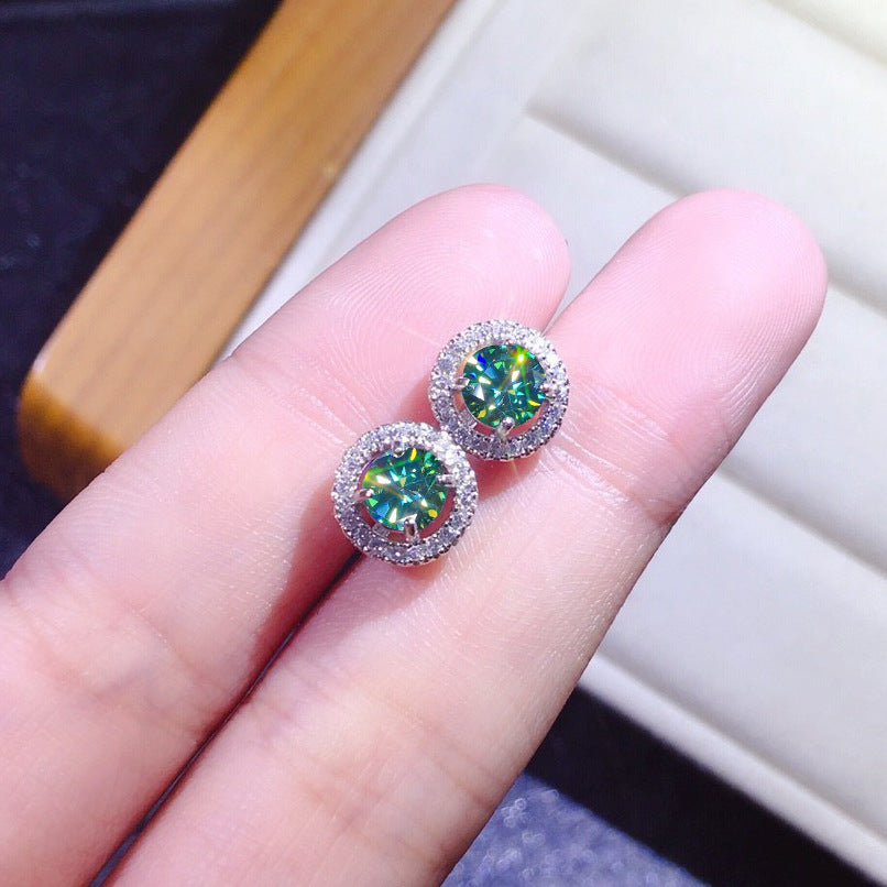 Boucles d'oreilles en moissanite artificielle plaquée cœurs et flèches, bleu vert