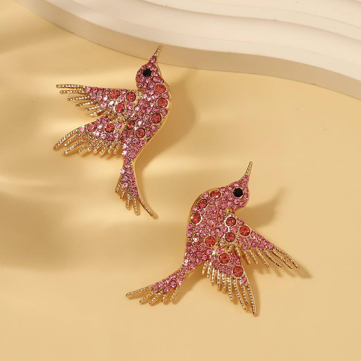 Creative Design Fashion Exaggerated Cute Bird Gold Inlaid Colorful Earrings