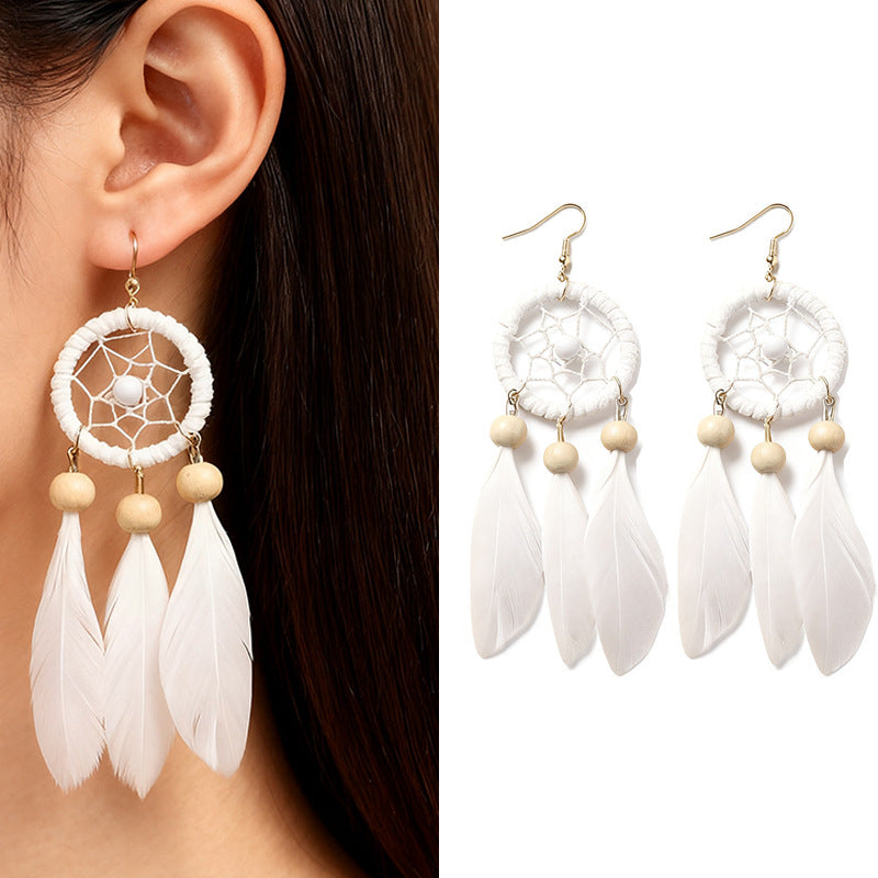 Bohemian Feather Niche Design Red Chinese Style Earrings