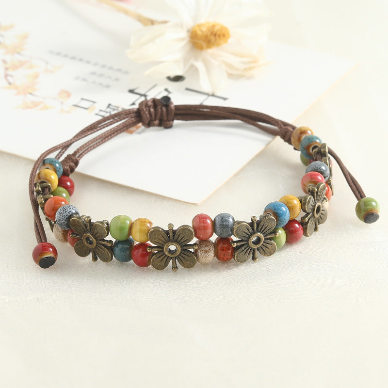 Vintage Clover Ceramic Hand-woven Girlfriend Gifts Carrying Bracelets