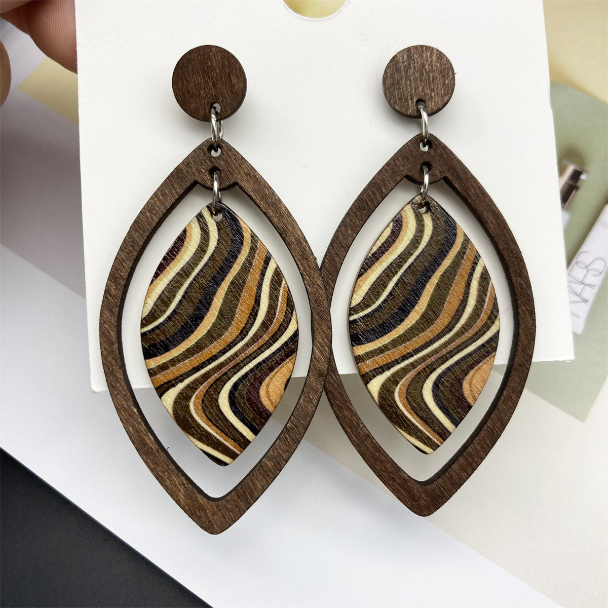 Bohemian Wind Long Wooden Big Water Earrings