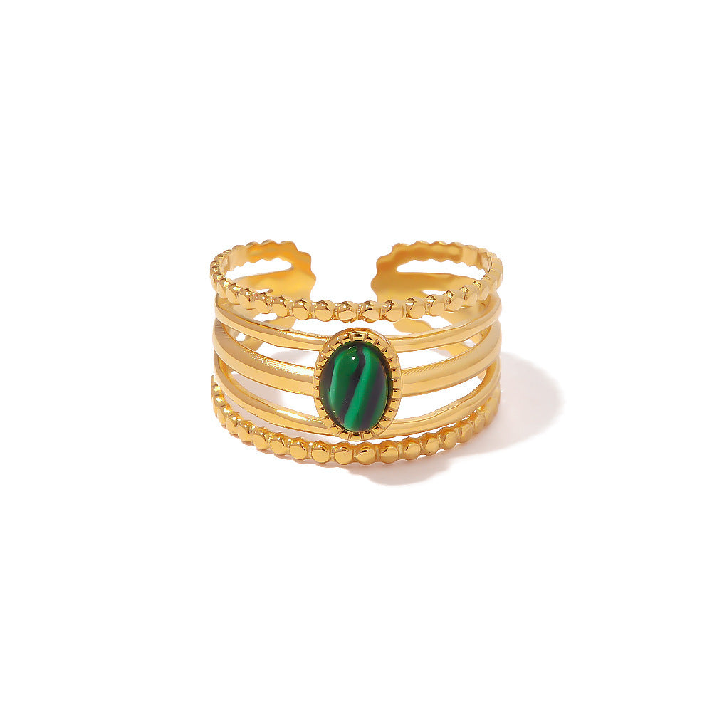 Women's Style Electroplated Gold Inlaid Malachite Natural Rings