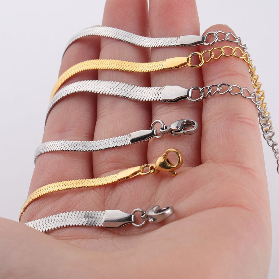 Steel Flat Chain Rose Gold Blade Bracelets