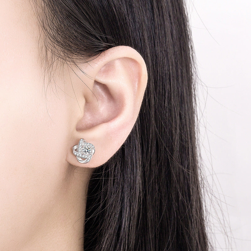 Korean Fashion Luxury Zircon Rotating Four Earrings