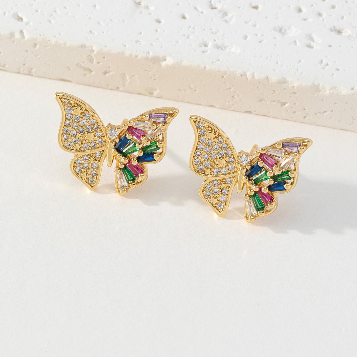 Cold Style Geometric Butterfly Copper Zircon Earrings