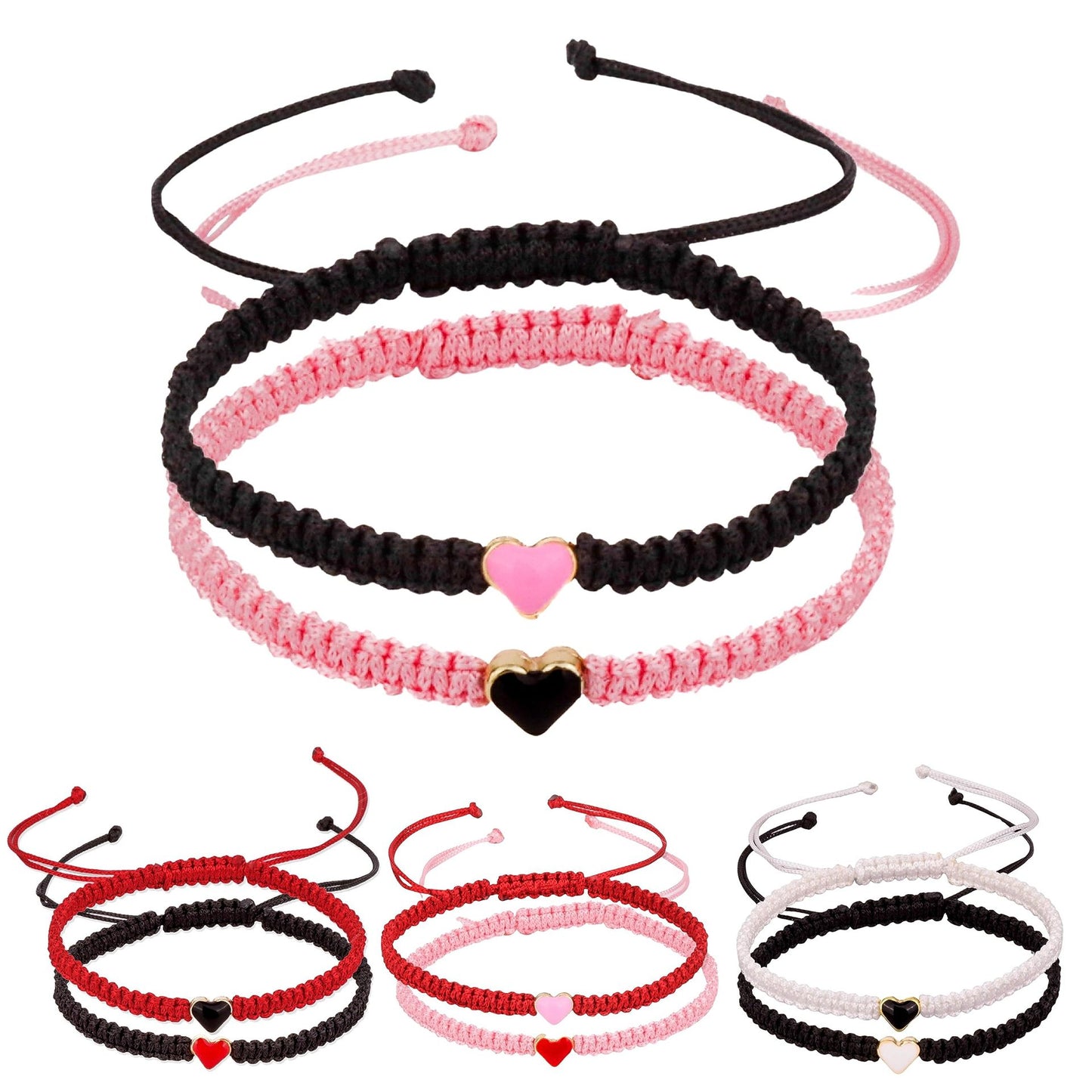 Friendship Adjustable Peach Heart Woven Colored Rope Bracelets