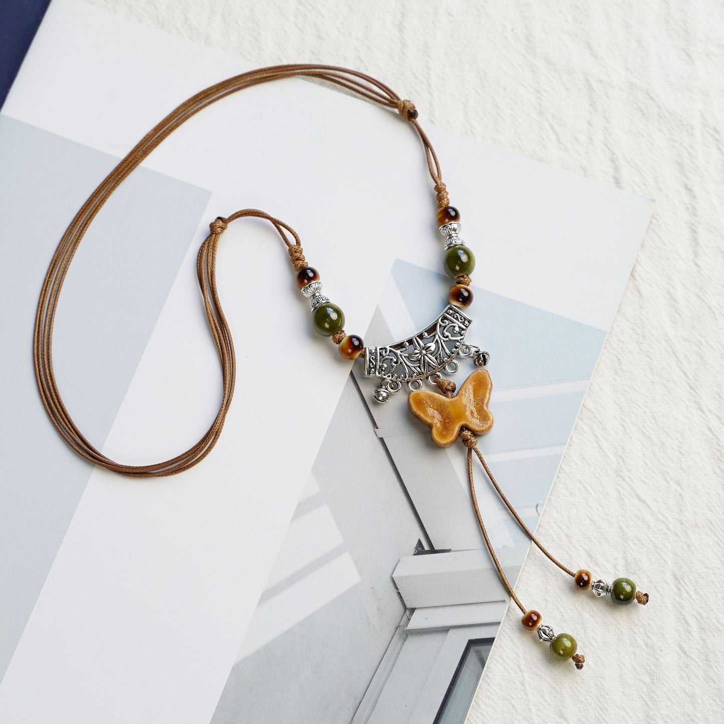 Peace Fu National Fashion Vintage Ceramic Female Longevity Necklaces