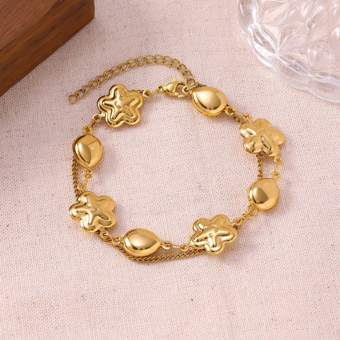 Women's French Minority Simple Stainless Steel Double Layered Gold Titanium Bracelet