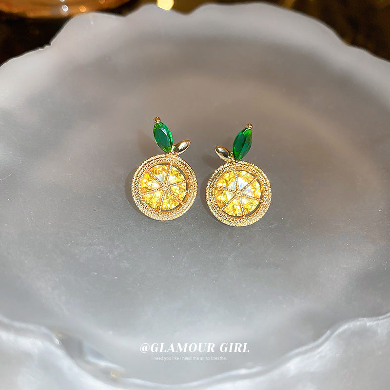 Women's Sier Needle Zircon Lemon Fresh And Earrings