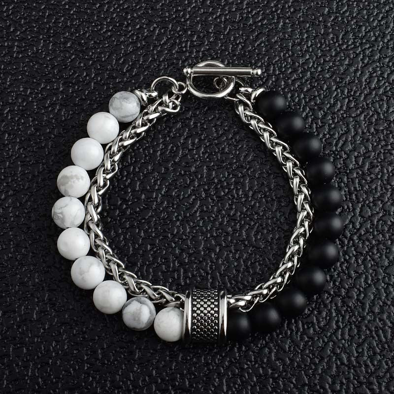 Herren-Armbänder aus Edelstahl mit Korbkette und mattiertem Stein