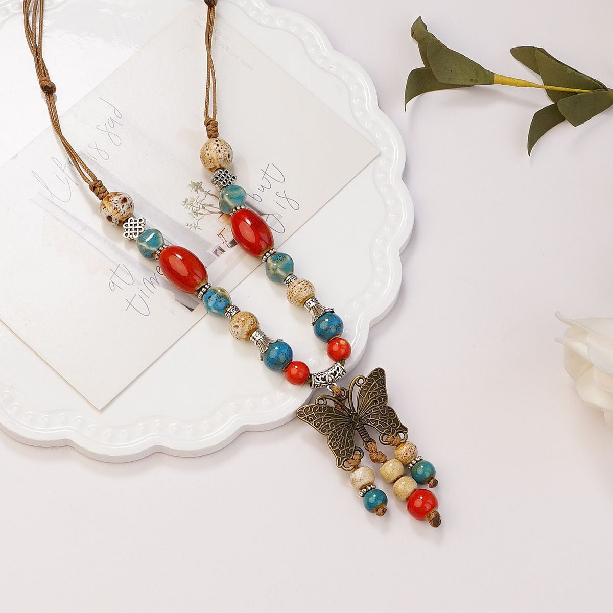 Peace Fu National Fashion Vintage Ceramic Female Longevity Necklaces