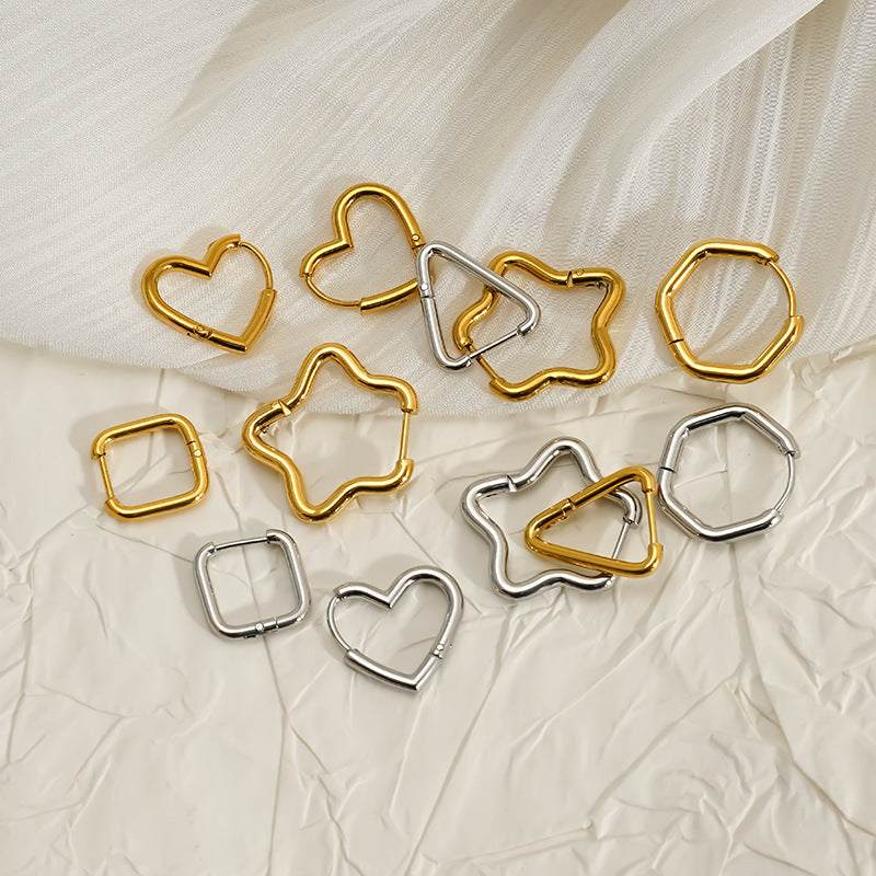 Stainless Steel Simple Geometric Gold Hexagon Personality Titanium Ear Rings