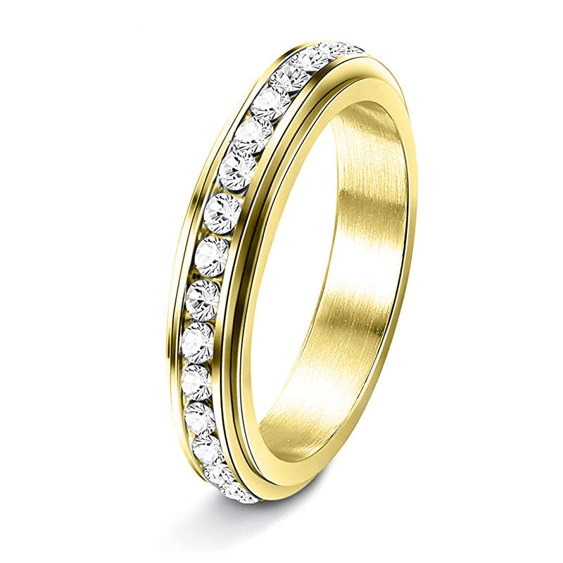 Zircon With Diamond Rotatable Couple Starry Wedding Ring