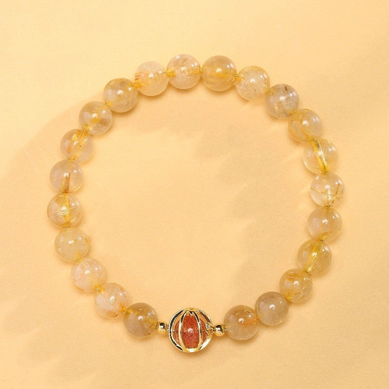 Women's Natural Gold Rutilated Quartz Exquisite Strawberry Bracelets