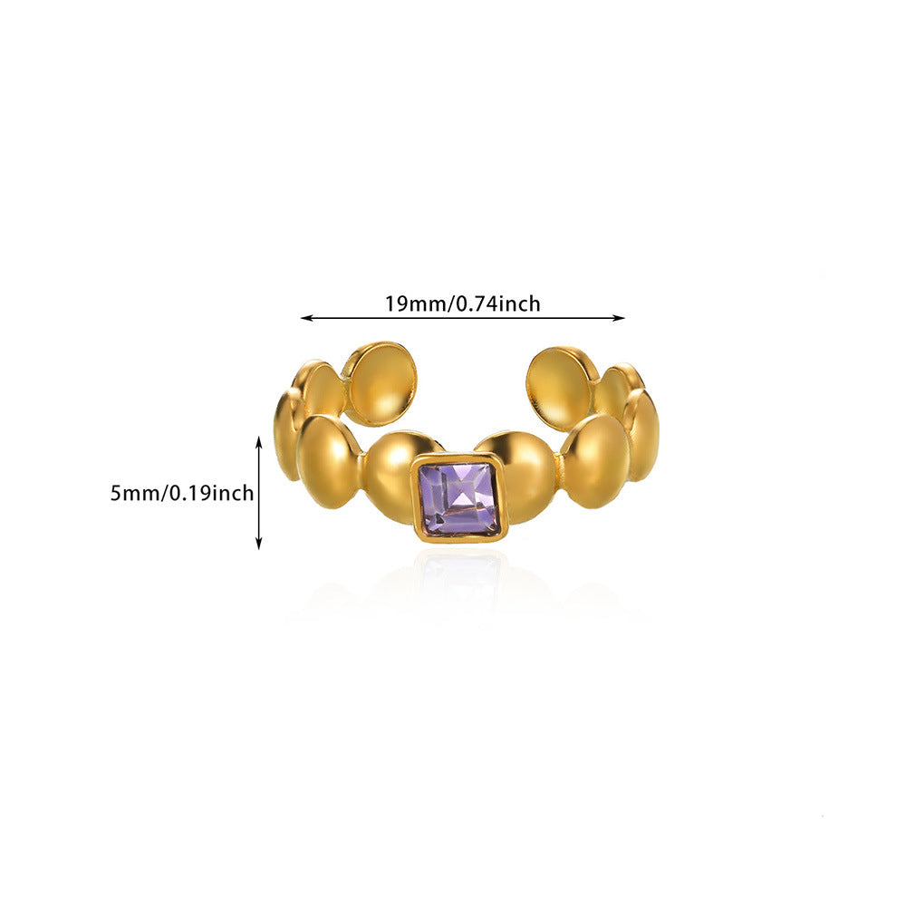 Sweet Loving Heart Purple Bow Zircon Gold-plated Ring