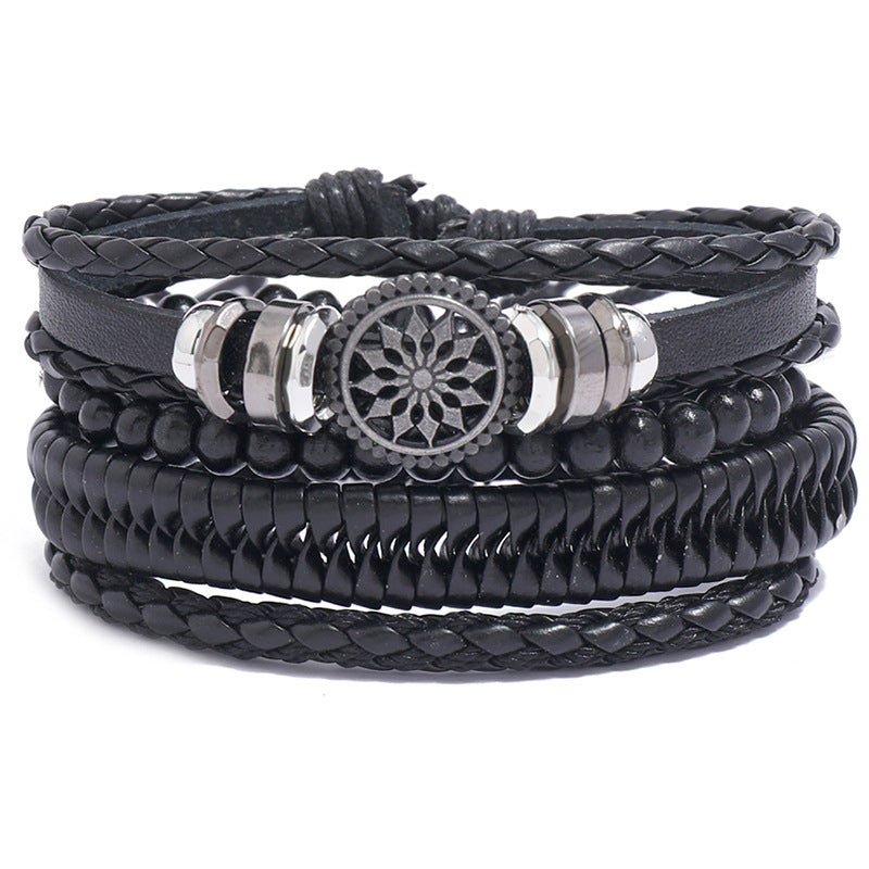 Men's Simple Vintage Weave Personalized Leather Combination Bracelets