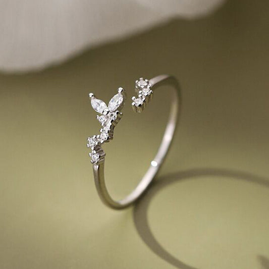Women's Bud Butterfly Light Luxury Fashion Korean Style Design Fine Circle Ring