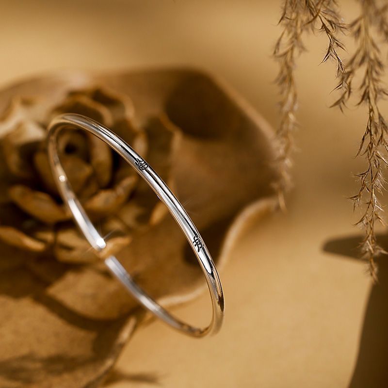 Women's & Men's Single Lettering Of Calligraphy Text Solid Open Argent Bracelets