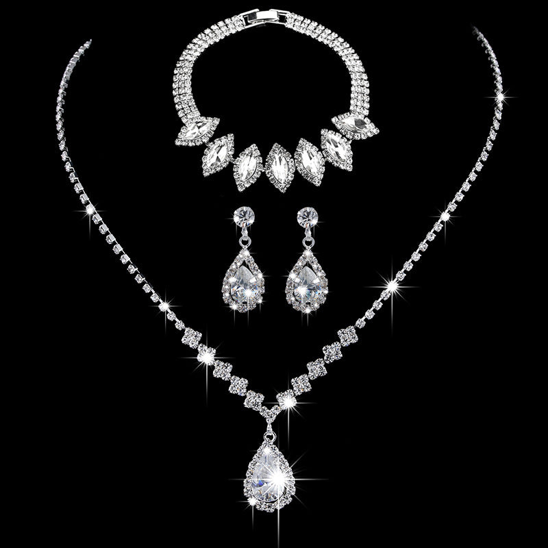 Zircon Water Drop Eardrops Bride Wedding Jewelry Set