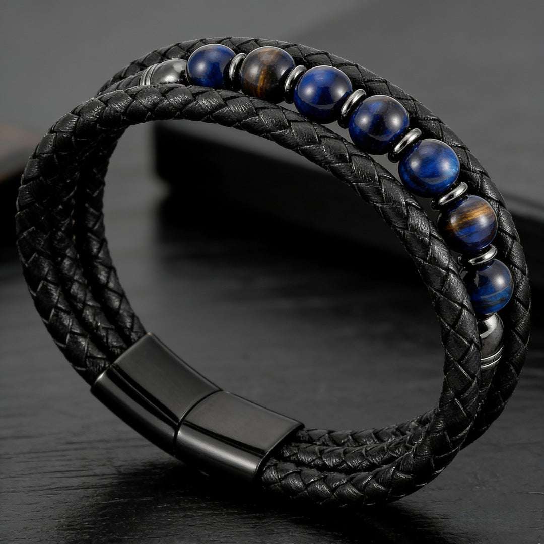 Men's Woven Leather Color Beaded Source Bracelets