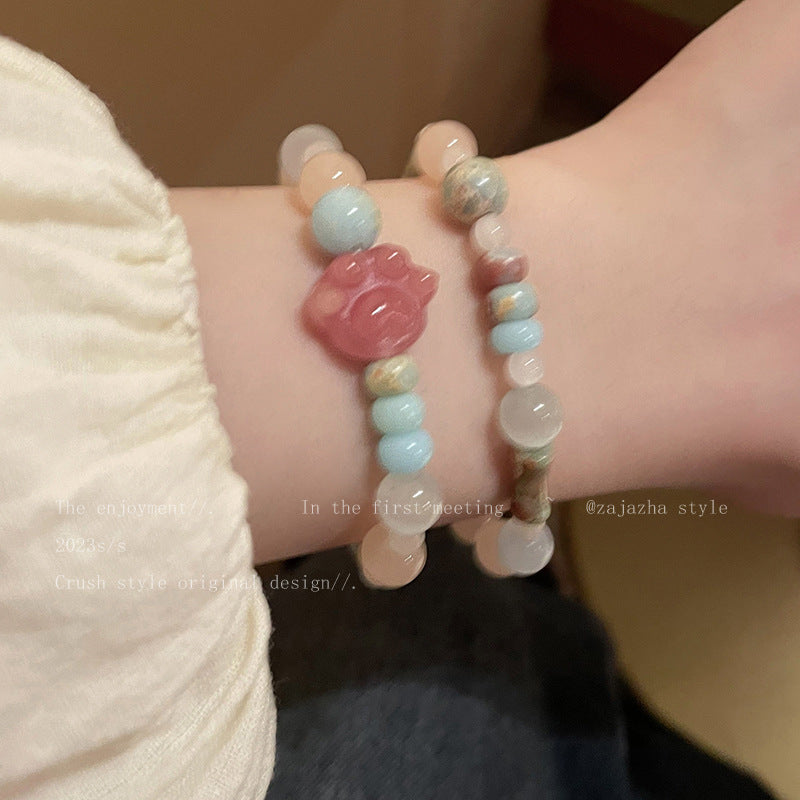 Paw Contrast Color Stone Cute Beaded Girlfriends Bracelet