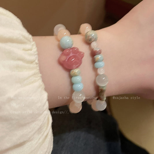 Paw Contrast Color Stone Cute Beaded Girlfriends Bracelet