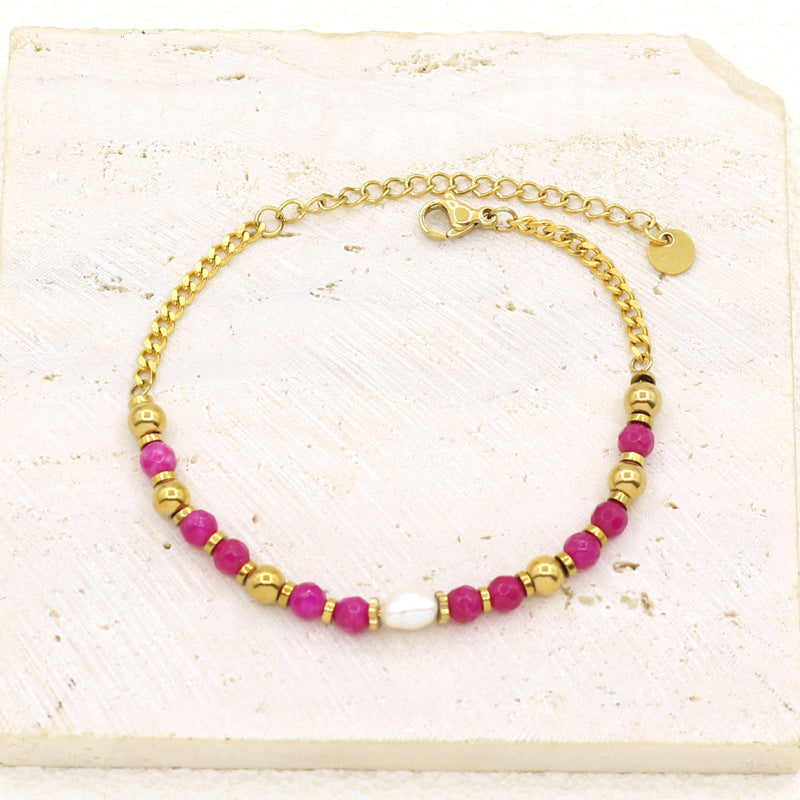 Women's Popular Freshwater Pearl Natural Stone Stainless Steel Electroplated Real Gold Bracelets