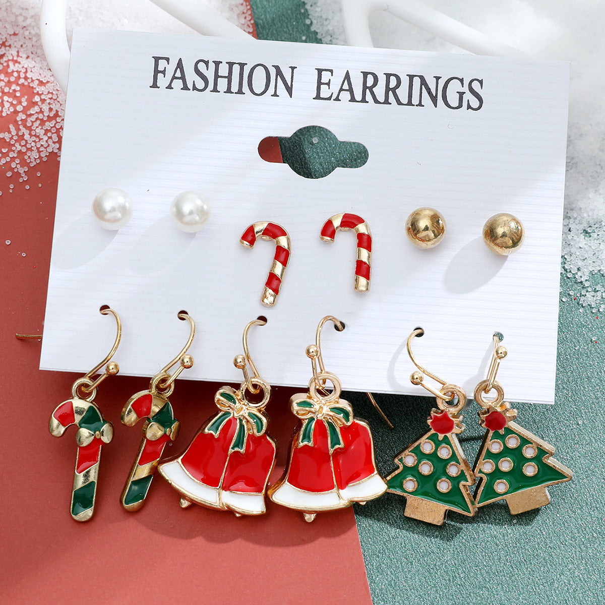 Women's Series Snowflake Bell Combination Suit Cartoon Earrings