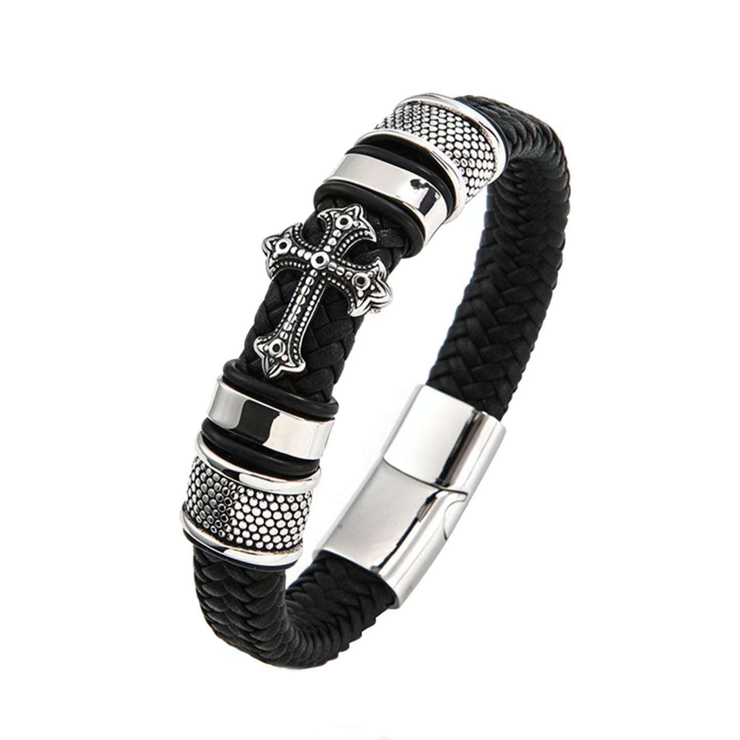 Men's Brocade Woven Cross Leather Punk Bracelets