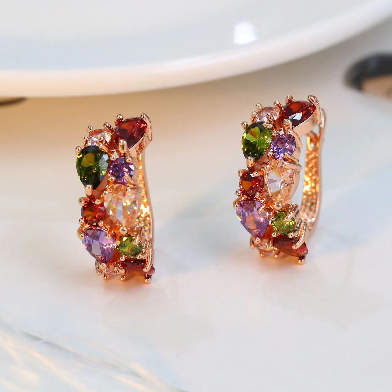 Exaggerated Crystal Suite Color Zircon Three-piece Rings