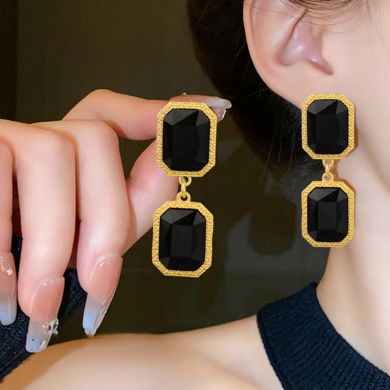 Black Agate Geometric Gem Retro Exaggerated Jewelry Set