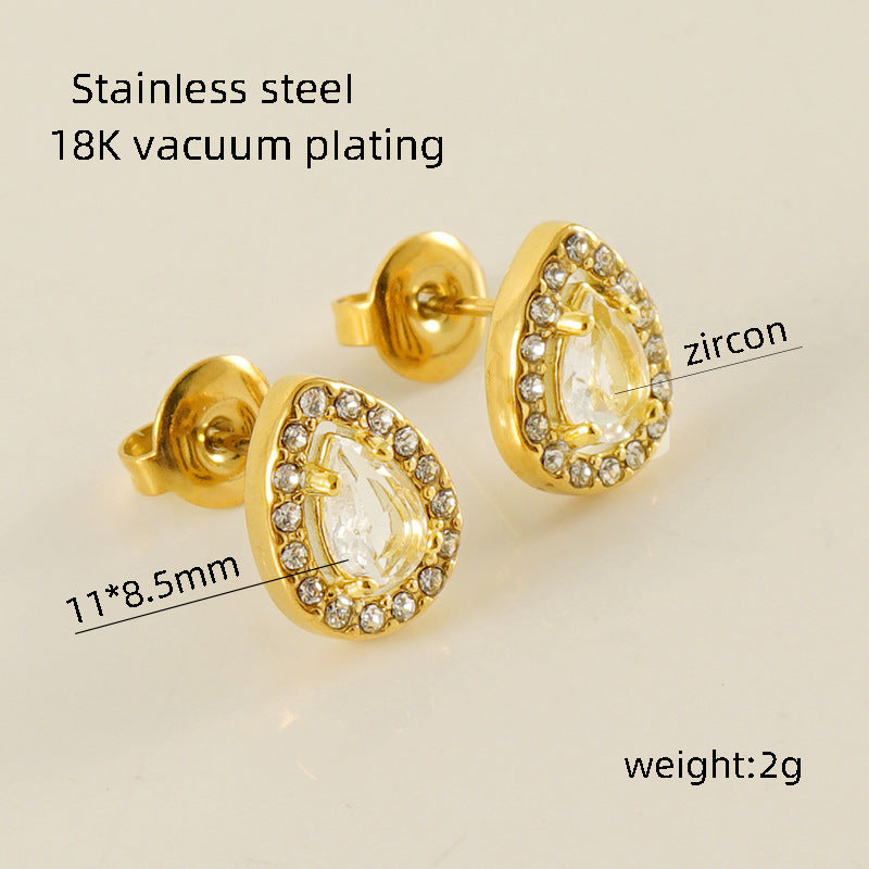 Women's Titanium Steel Zircon Stainless Square High-grade Earrings