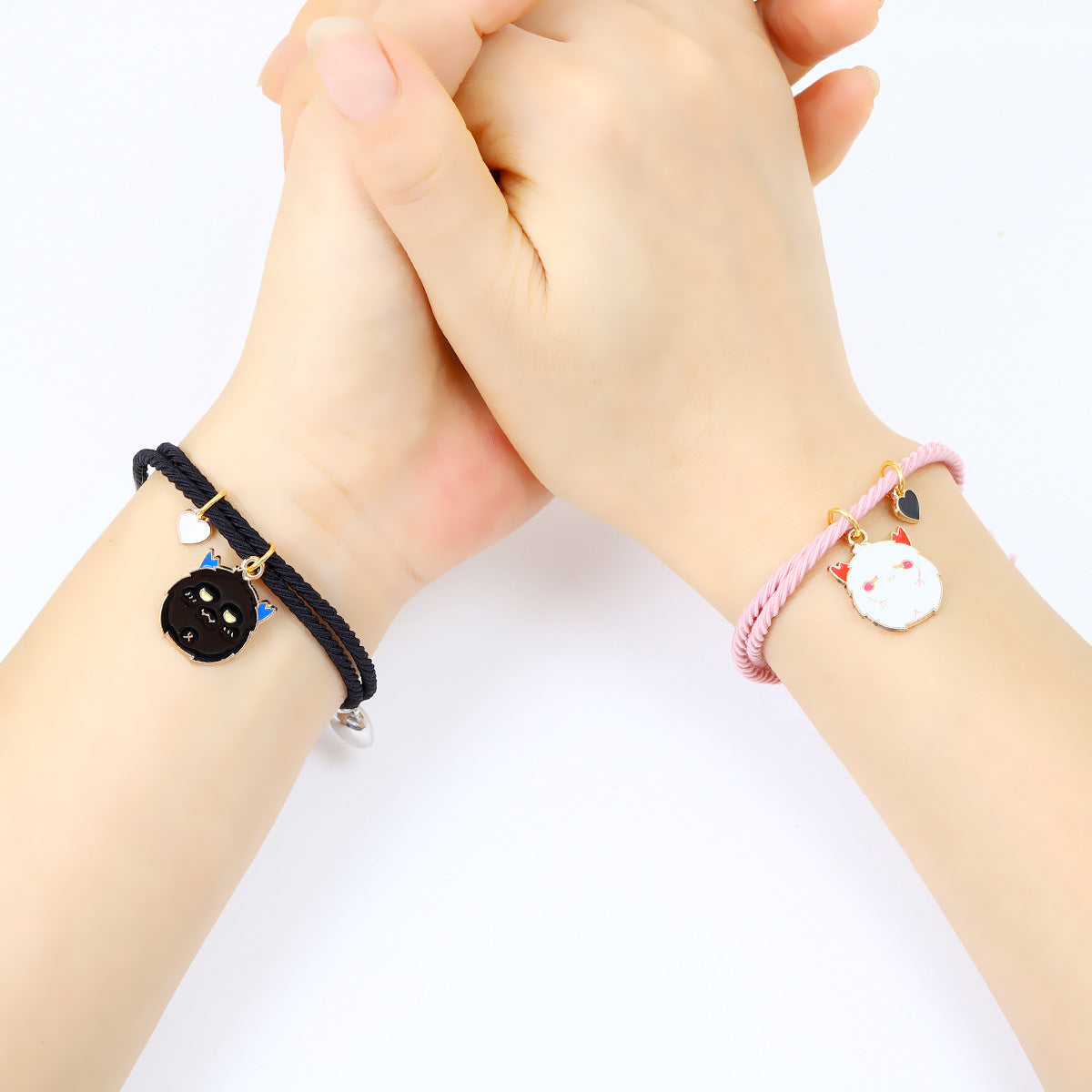 Women's & Men's & Black Pink Little Devil Pendant Elastic String Bracelets