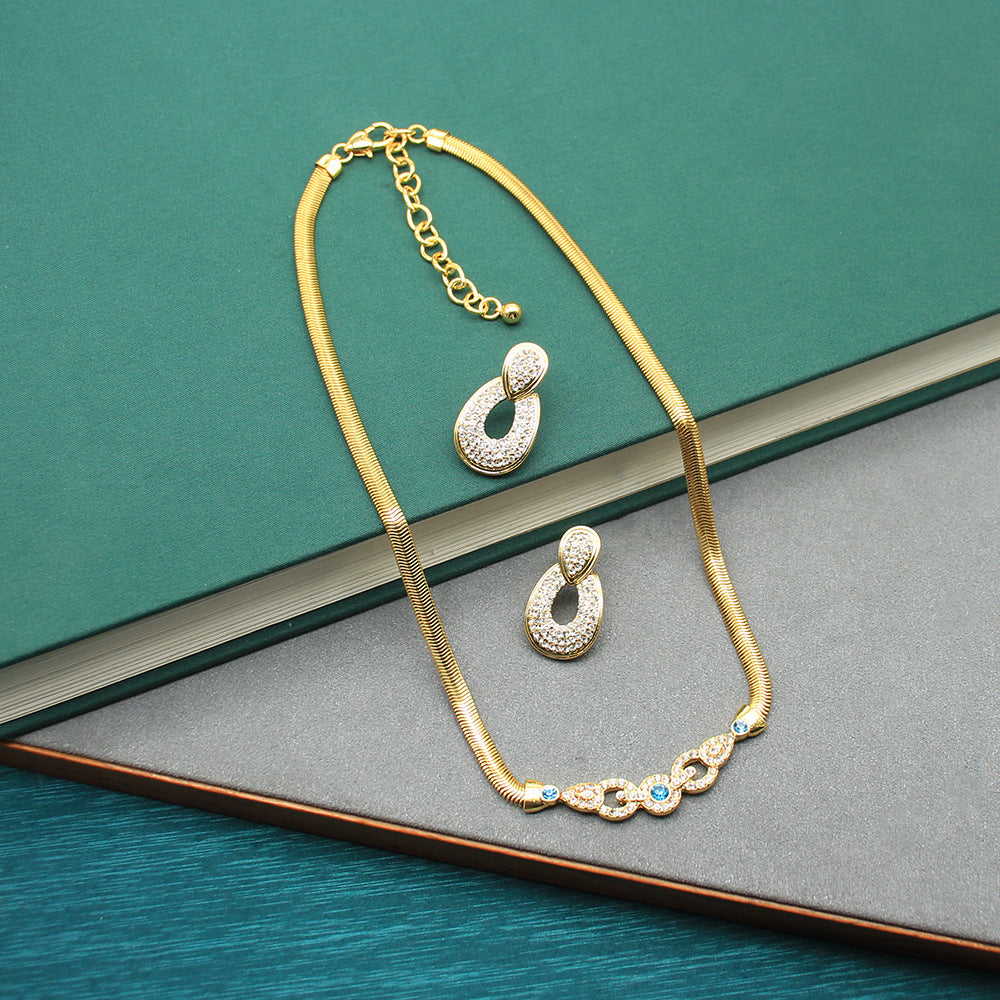 Diamond Snake Bones Chain Water Drop Shape Earings Elegant Retro Jewelry Set