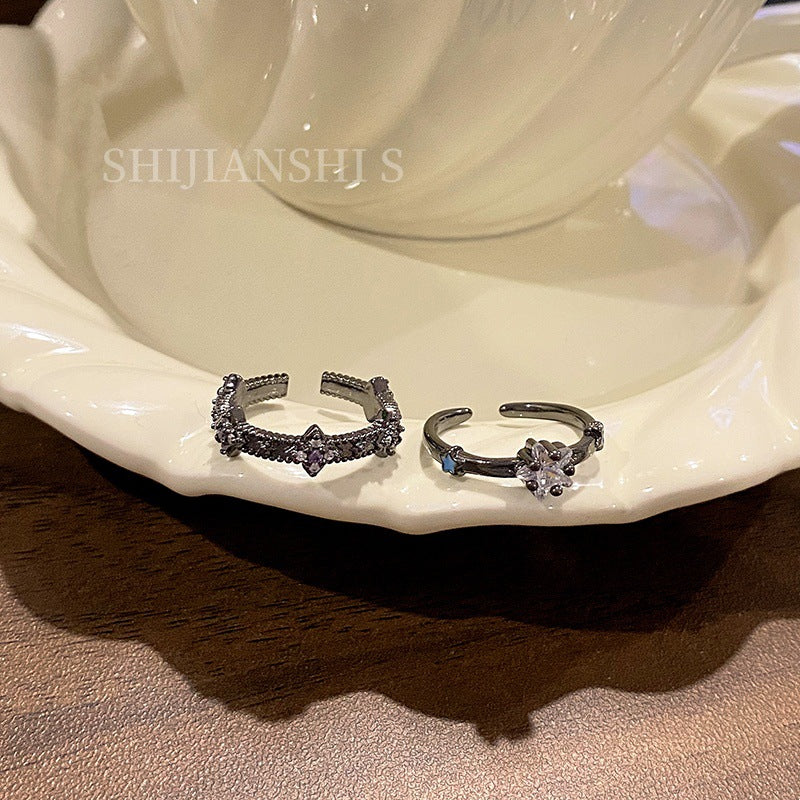 Enamel Asterism Unique Opening Couple Niche Style Sweet Ring