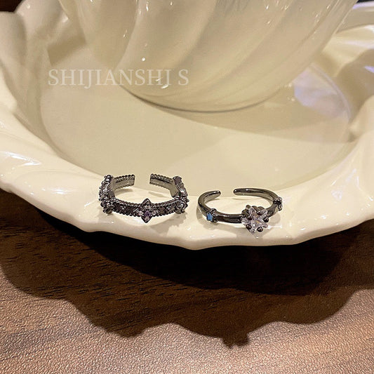 Enamel Asterism Unique Opening Couple Niche Style Sweet Ring