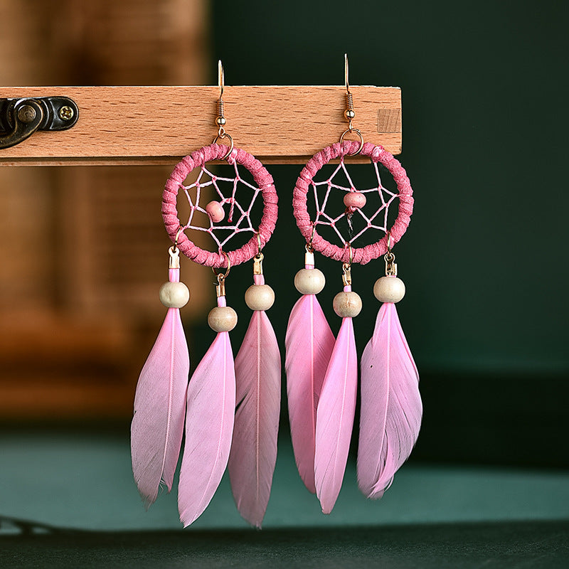 Bohemian Feather Niche Design Red Chinese Style Earrings