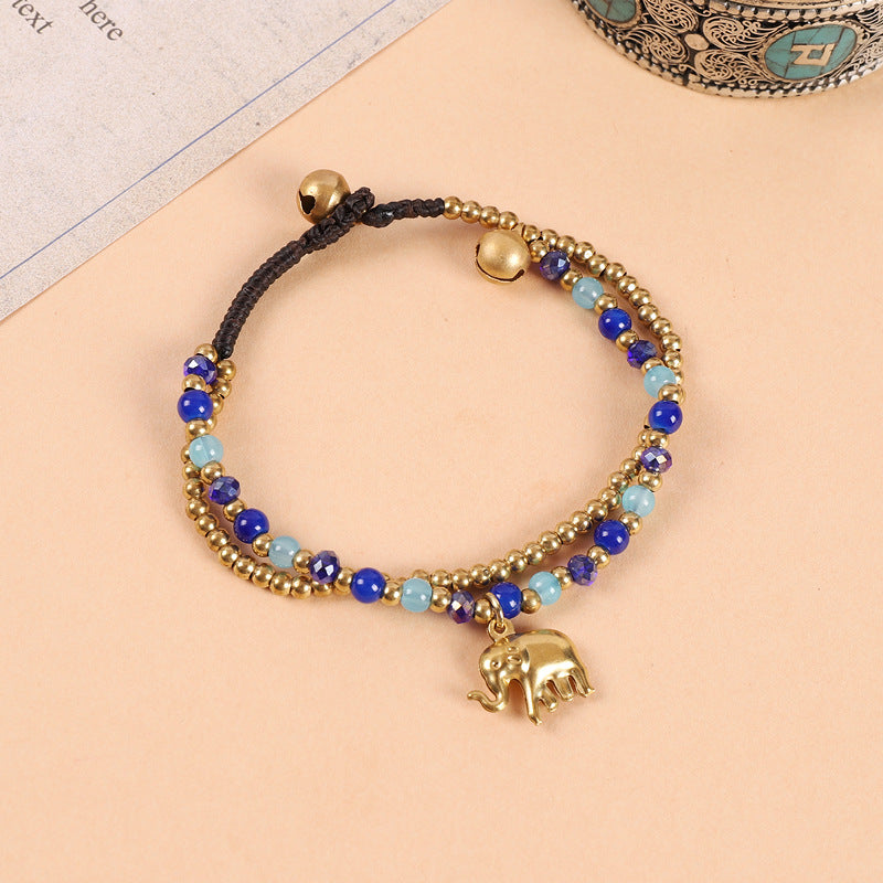 Women's Style Elephant Tibetan Exotic Bohemian Double Beaded Bell Retro Bracelets