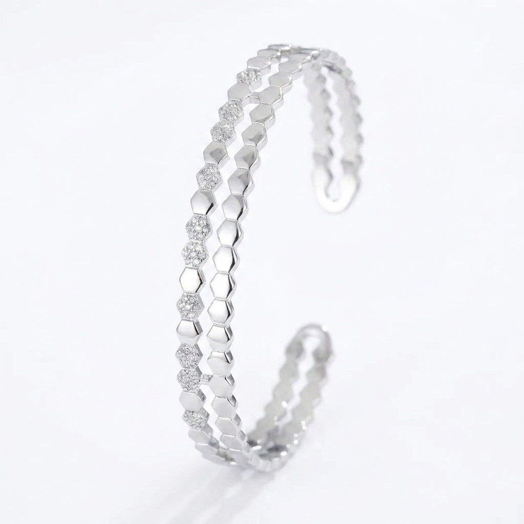 Women's Hexagonal Design Light Luxury Hollow Micro Rings