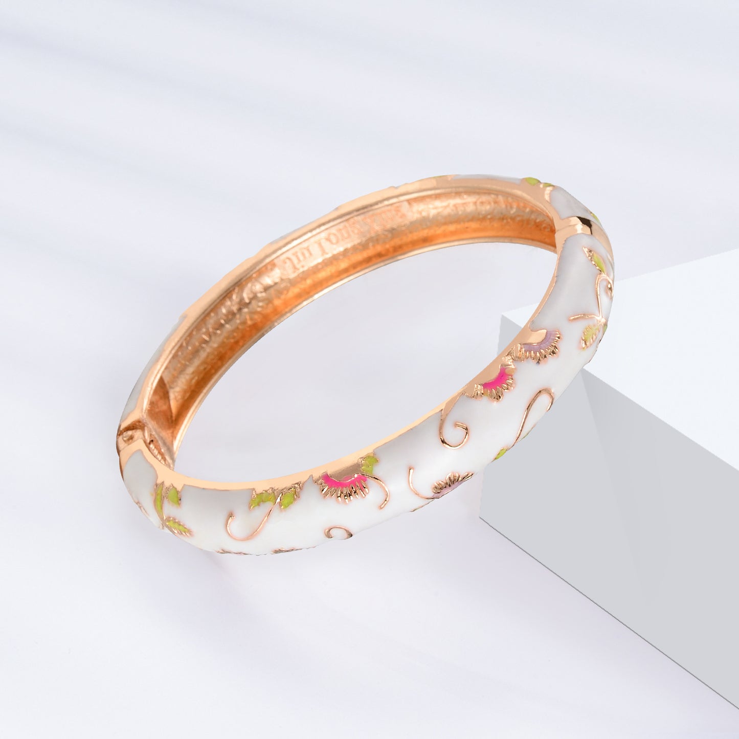 Darcy Cloisonne White Dripping Enamel Opening National Bracelet