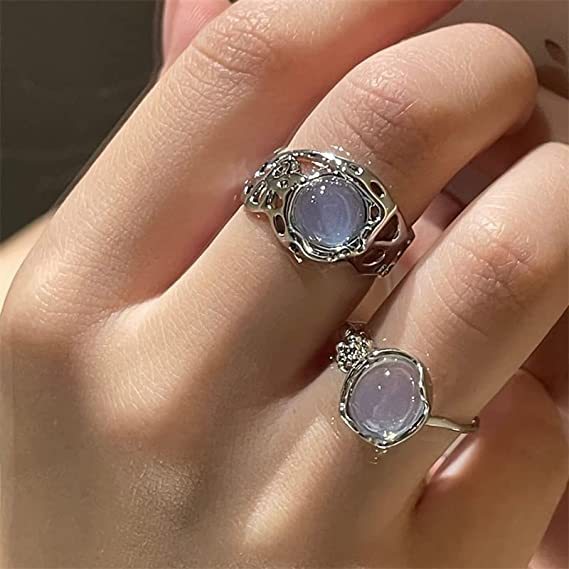 Fashion Moonstone Inlaid Light Luxury Minority Cold Style Female Rings