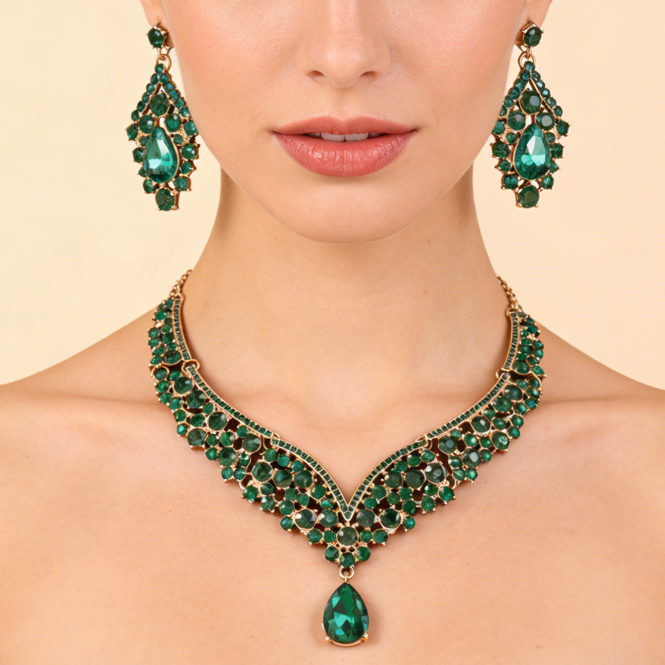 Big Water Drop Full Diamond Two-piece Bride Luxury Jewelry Set