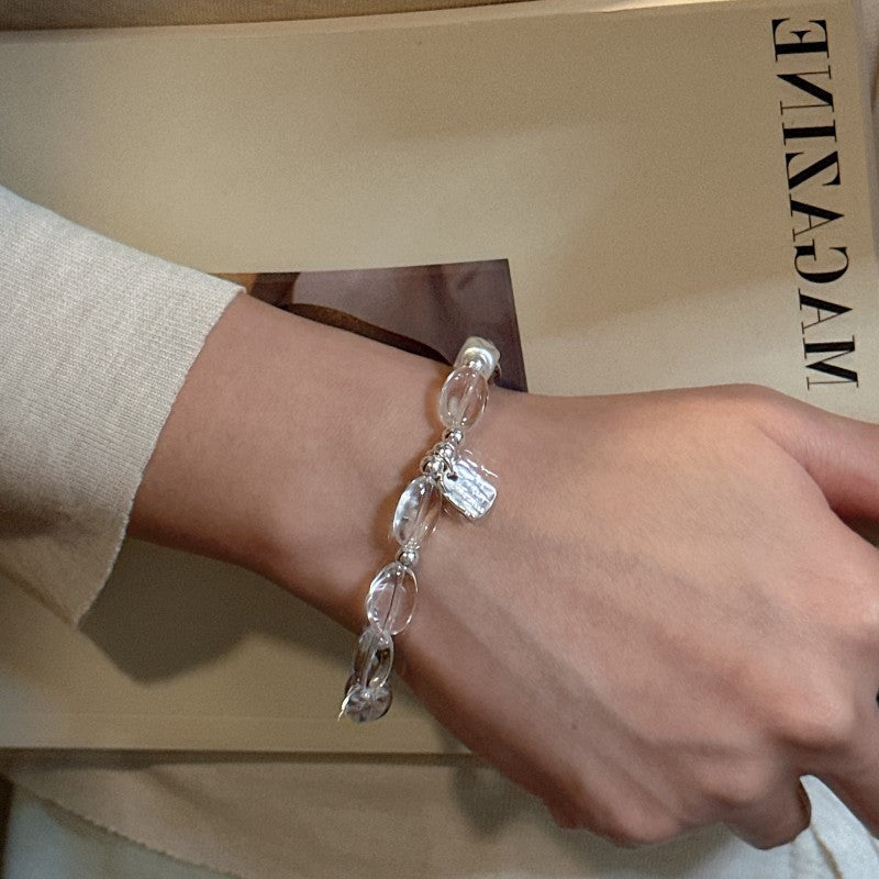 Sterling Sier Korean Style Niche Design White Crystal Fashion Elastic Bracelet