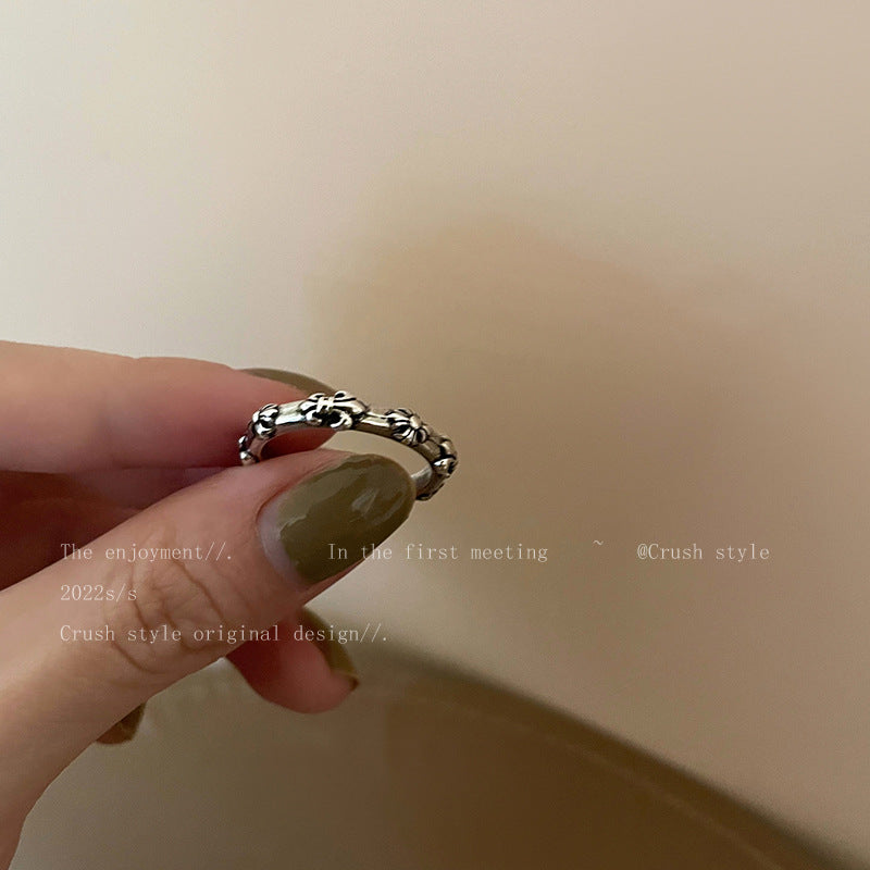 Distressed Cross Open Female Design Simple Stylish Personality Rings
